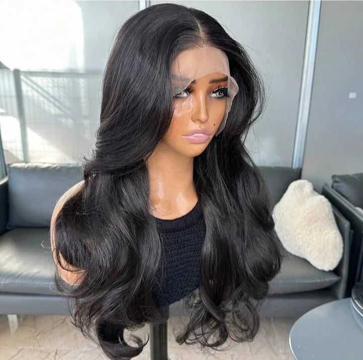 Curtain Bangs Lace Front Wig Human Hair Blend 22inch