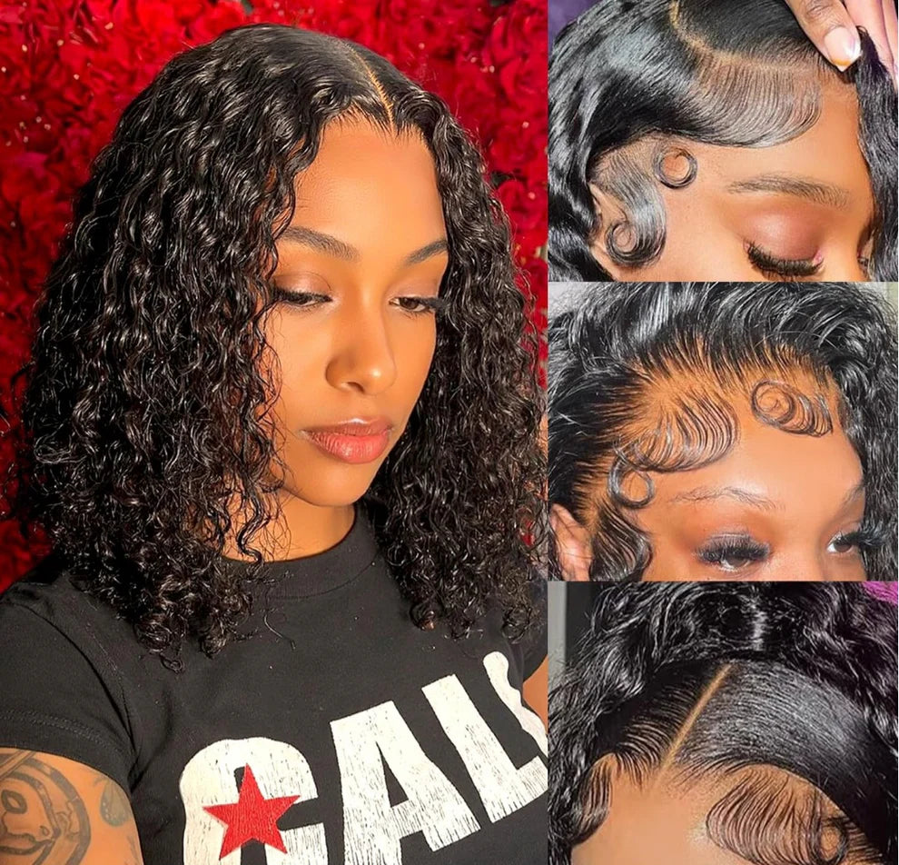 Human Hair Blend Curly 12inch Wig